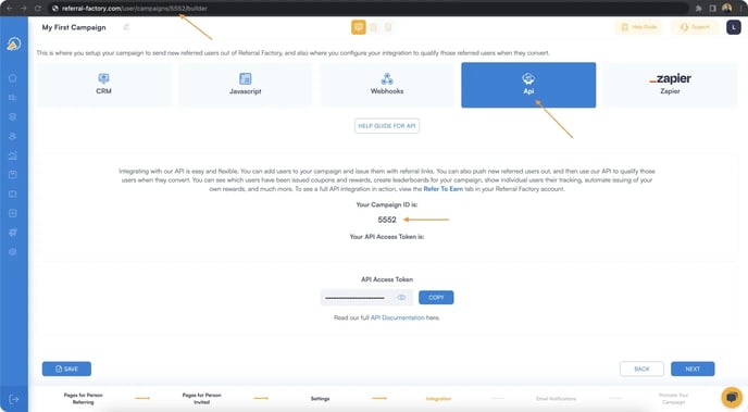 Screenshot showing how get your referral program software campaign ID.