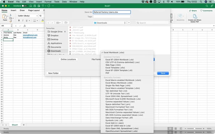Screenshot showing that you for your referral program software users list can create by Using a CSV file from Microsoft Excel.